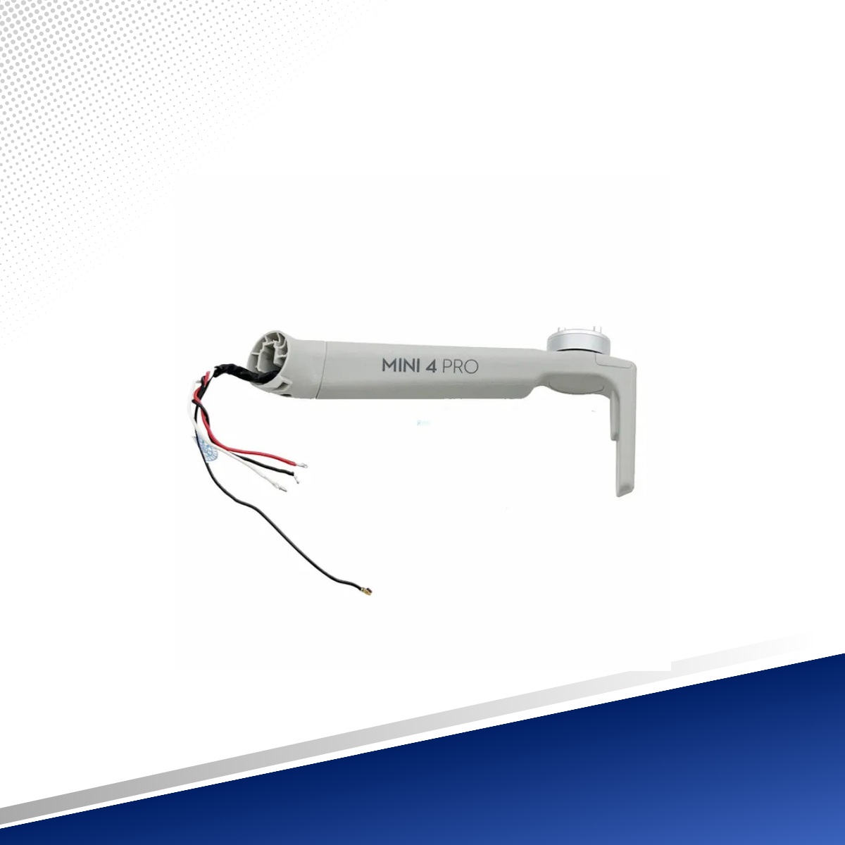 Brazo delantero de repuesto para DJI Mini 4 Pro con motor y cables de conexión, disponible en TECDJI PERÚ, Lima