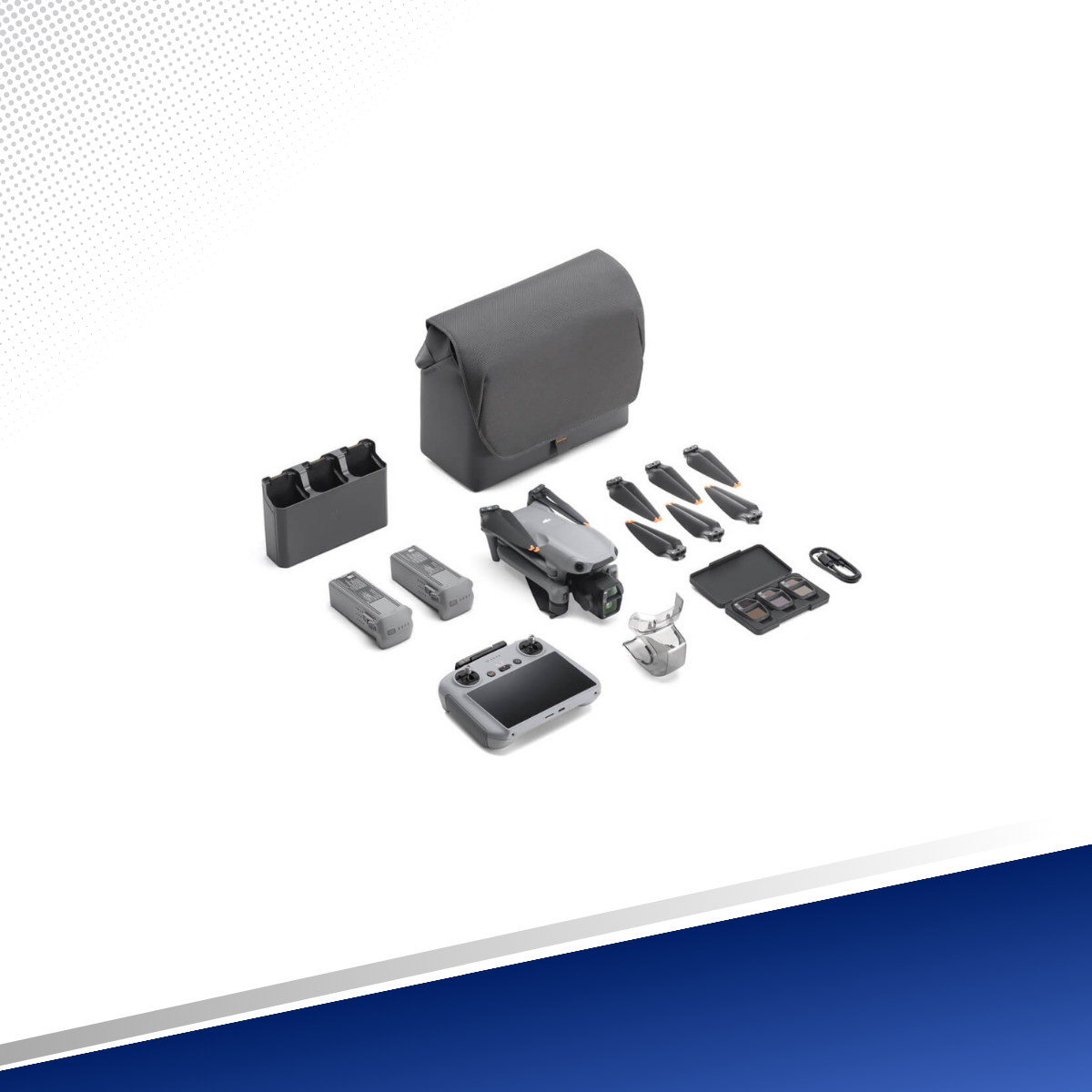 DJI Air 3S Fly More Combo con dron, control DJI RC 2, baterías, hélices, filtros y bolso, disponible en TECDJI PERÚ, Lima