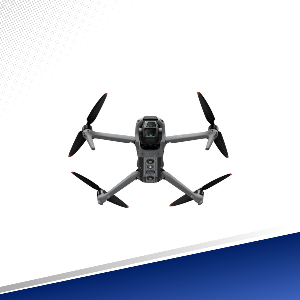 Miniatura: Dron DJI Air 3S del combo Fly More con doble cámara y hélices de puntas naranjas, disponible en TECDJI PERÚ, Lima